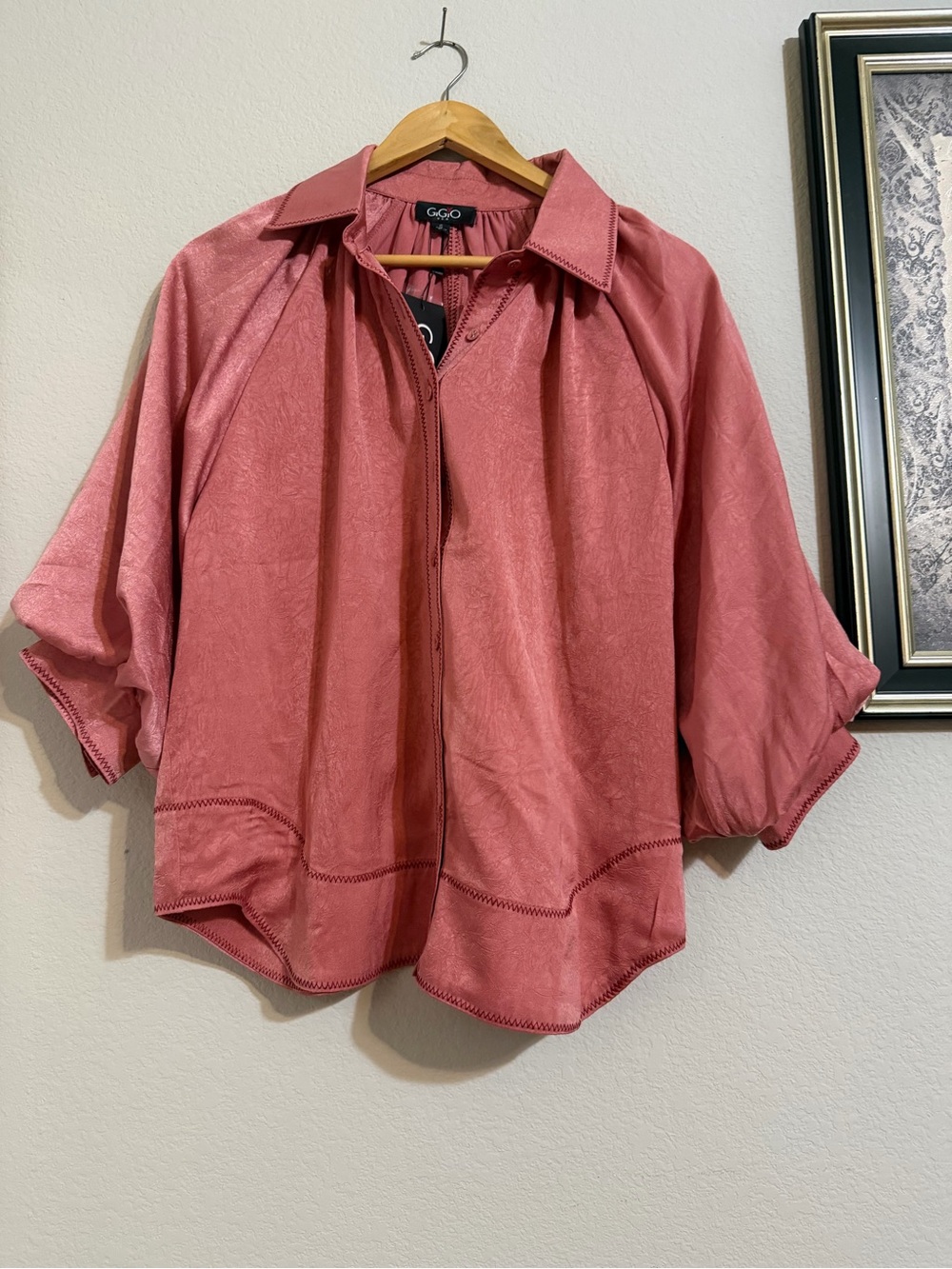 GiGiO Dusty Rose Zip-Front Button Down Blouse